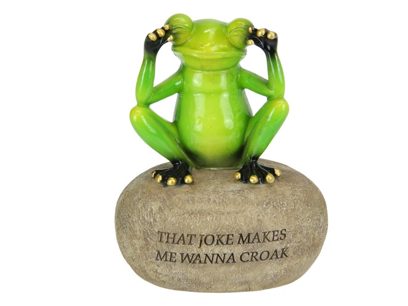 Marble Frog on Garden Rock with Joke Message